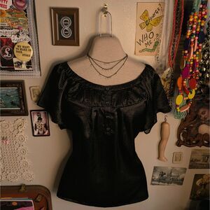 Y2K Satin Polka Dot Blouse Women's Large/XL Black White Short Sleeve